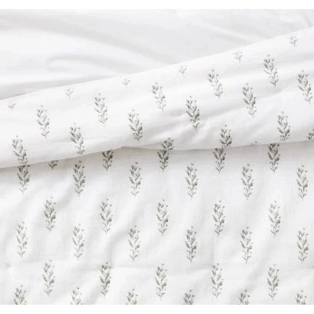Queen Lofty Cotton Slub Wood Block Floral Quilt WhiteThreshold Studio McGee